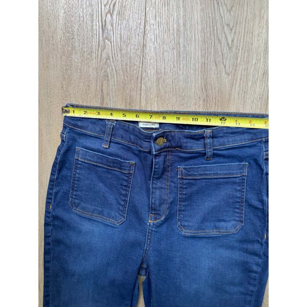 Pilcro and the Letterpress High Rise Flare Jeans Dark Wash Front Patch Pocket 31 - Picture 8 of 11